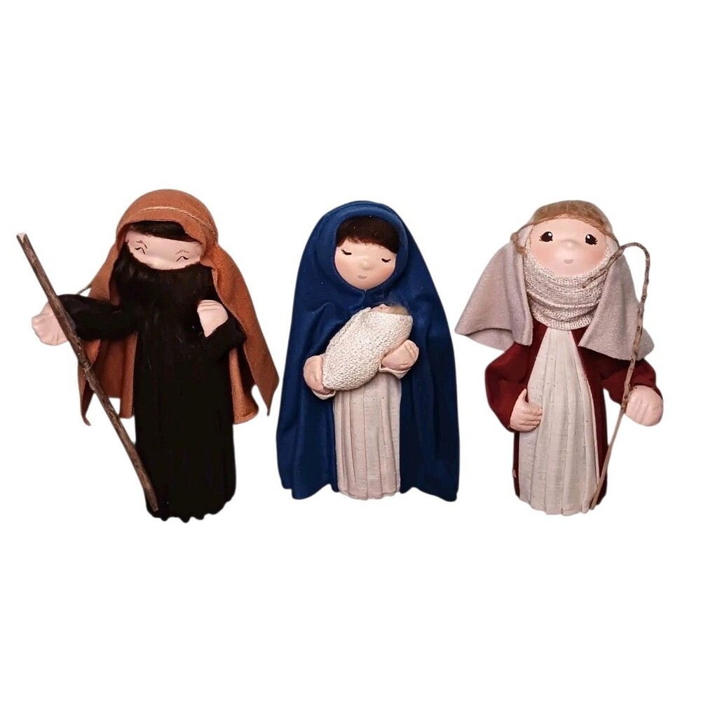 Vtg Charupado Bottle Doll Primitive Folk Art Nativity Figures Set of 3 Hand Made